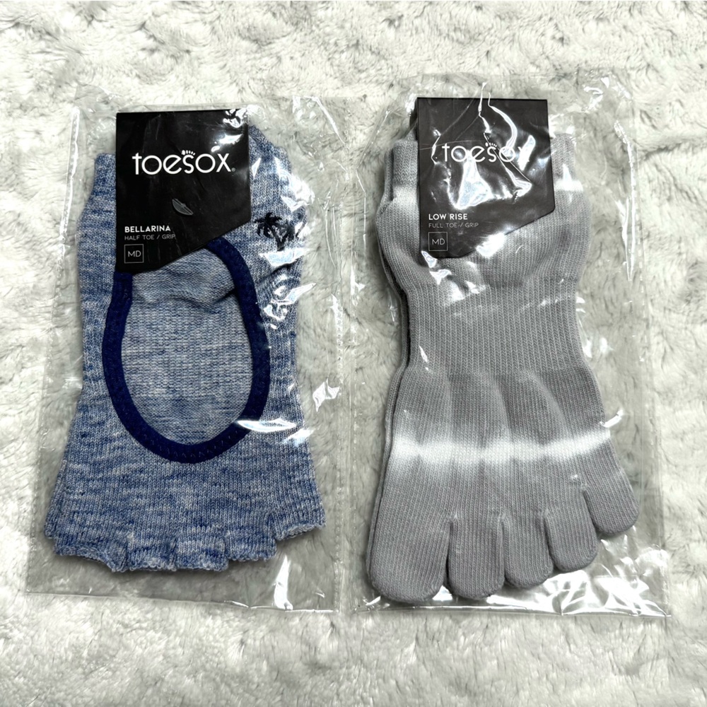 NWT- ToeSox Woman’s Ballerina & Low Rise   Blue and Gray Grip Toe Sock Bundle